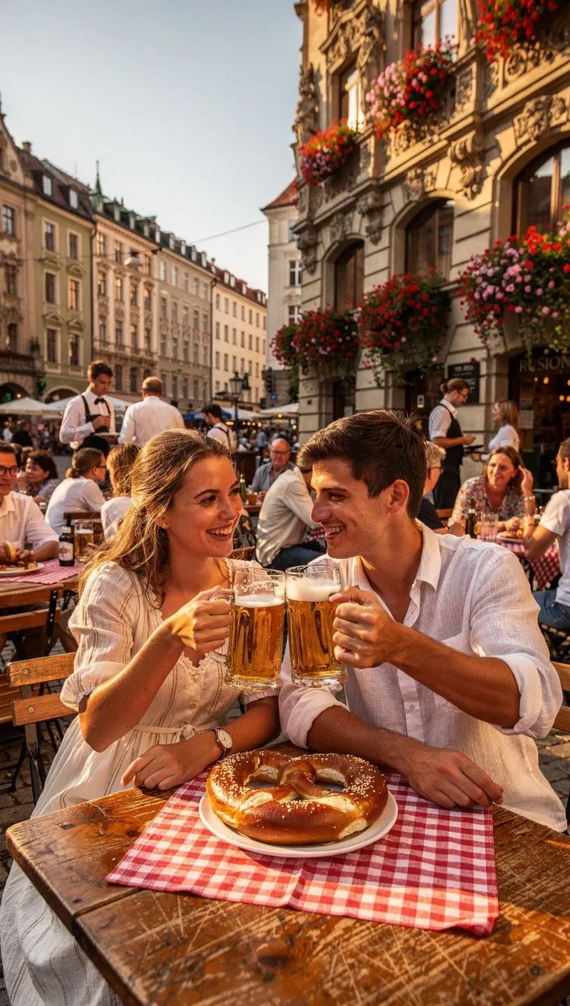 Nahaufnahme eines Reiseführers, der detaillierte Informationen zu deutschen Sehenswürdigkeiten bietet